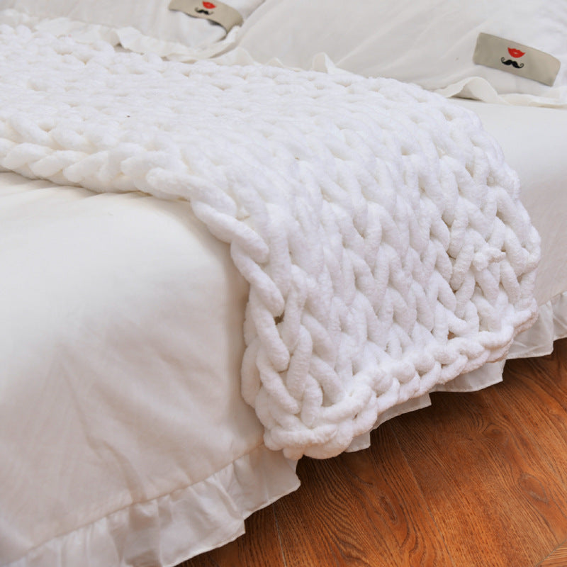 Handmade Coarse Yarn Knitted Chenille Rod Knitted Yarn Sofa Cover Blanket