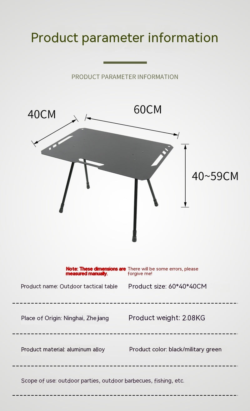 Outdoor Camping Blackened Aluminum Plate Folding Table