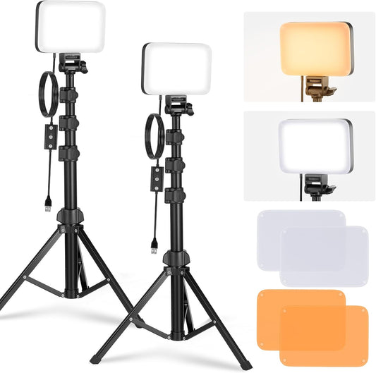 NEEWER Basic LED Video Light Panel Lighting Kit, 2 Pack Bi Color Dimmable Portable Studio Lights with Stands & Filters, 3200K~5600K CRI 95 750lux for Photography Video Recording Live Streaming, BP66