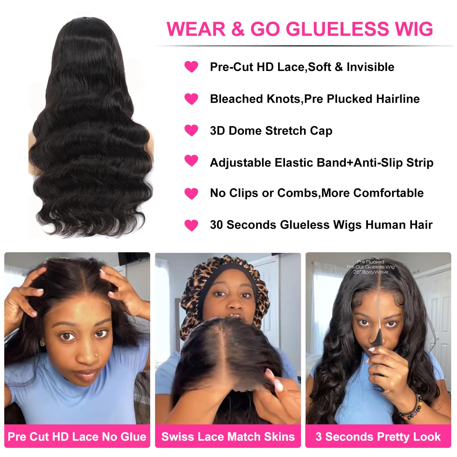 28 Inch Wear and Go Glueless Wigs Human Hair Pre Plucked Pre Cut for Beginners 5x5 HD Lace Closure Wigs Human Hair 180% Density Body Wave Lace Front Wigs No Glue Pre Cut 3 Seconds to Wear Glueless Wig