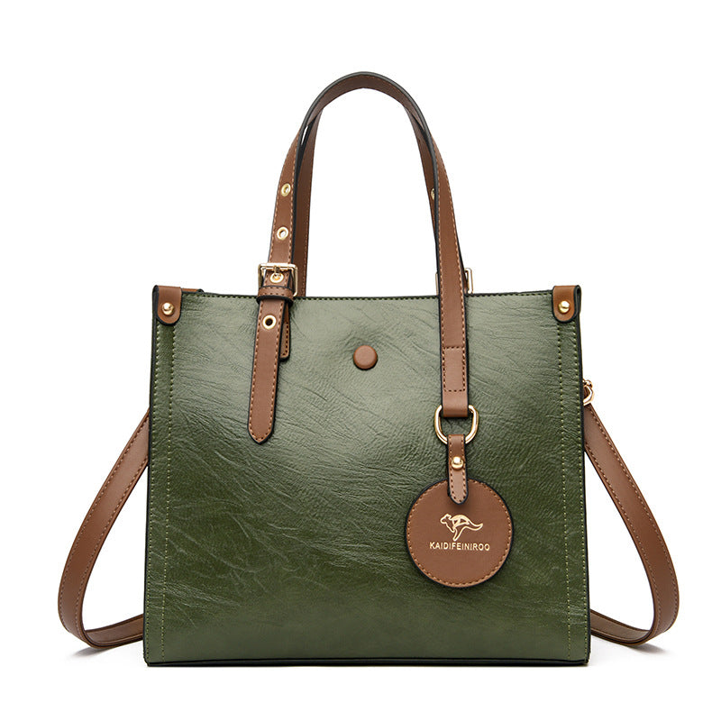 Oil Wax Cowhide Commuter Elegant Women Bag