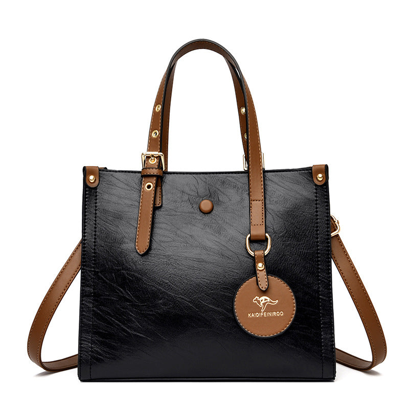 Oil Wax Cowhide Commuter Elegant Women Bag